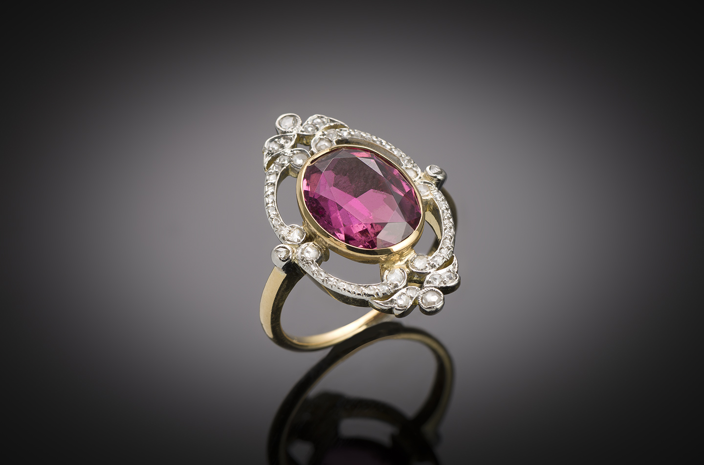 Bague fin XIXe siècle tourmaline rose diamants-1