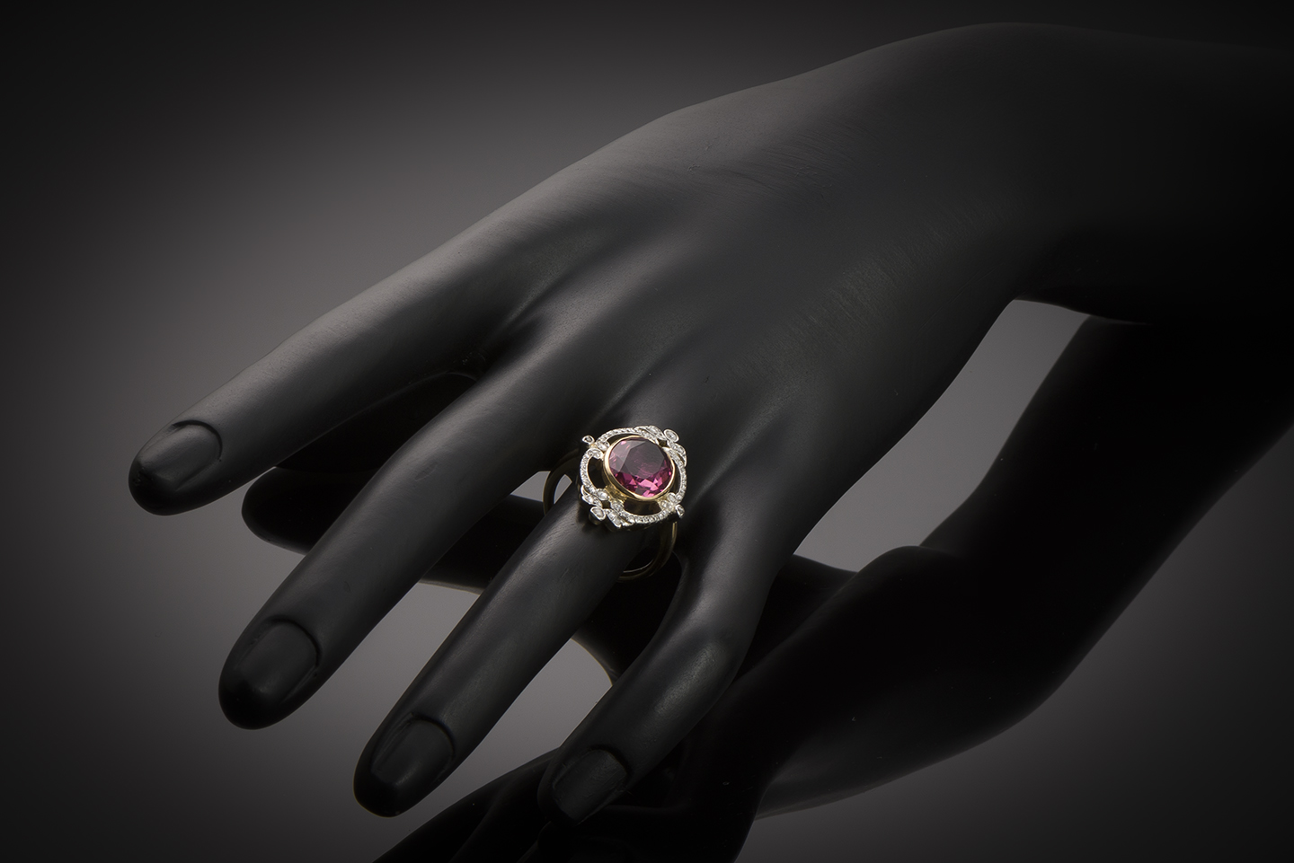 Bague fin XIXe siècle tourmaline rose diamants-2