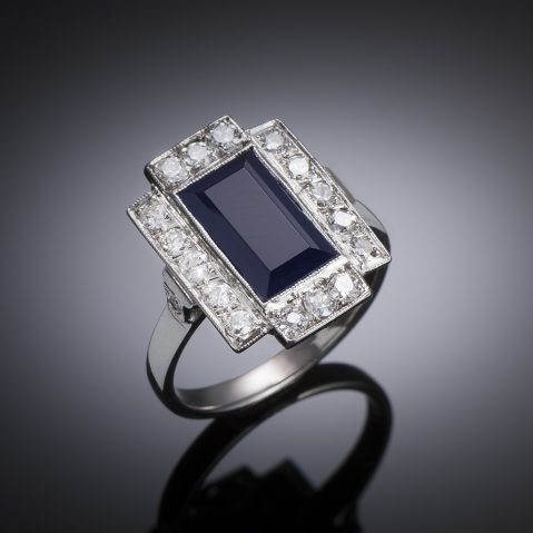 Bague Art déco saphir et diamants