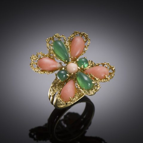 Bague vintage Jean Été corail et chrysoprase vers 1960 – 1970