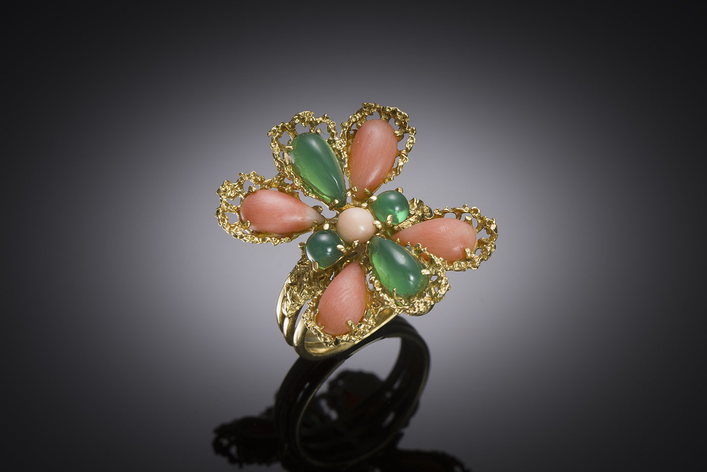 Bague vintage Jean Été corail et chrysoprase vers 1960 – 1970-1