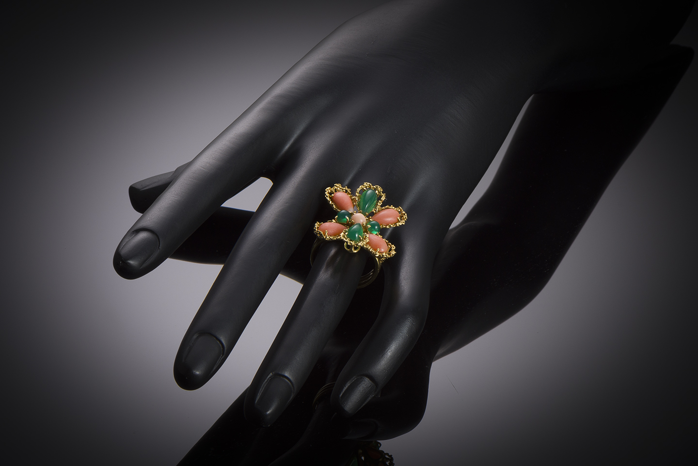 Bague vintage Jean Été corail et chrysoprase vers 1960 – 1970-2