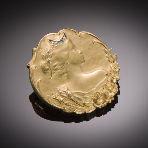Broche Art nouveau diamants (diamètre 3 cm)