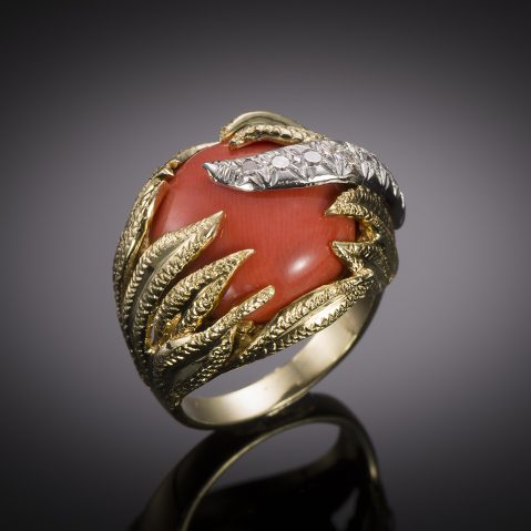 Bague vintage corail et diamants vers 1960 – 1970