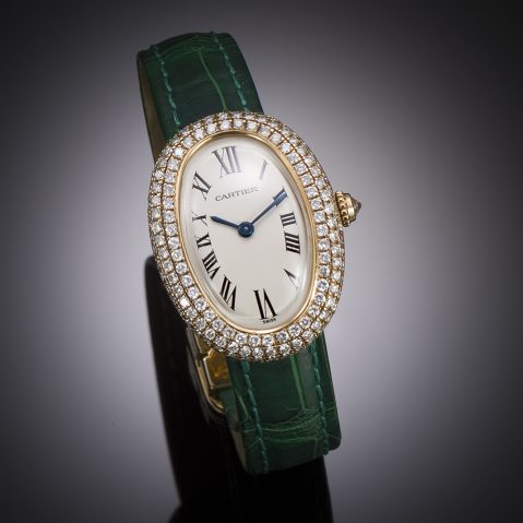 Montre Cartier Baignoire diamants avec boucle déployante or et écrin Cartier