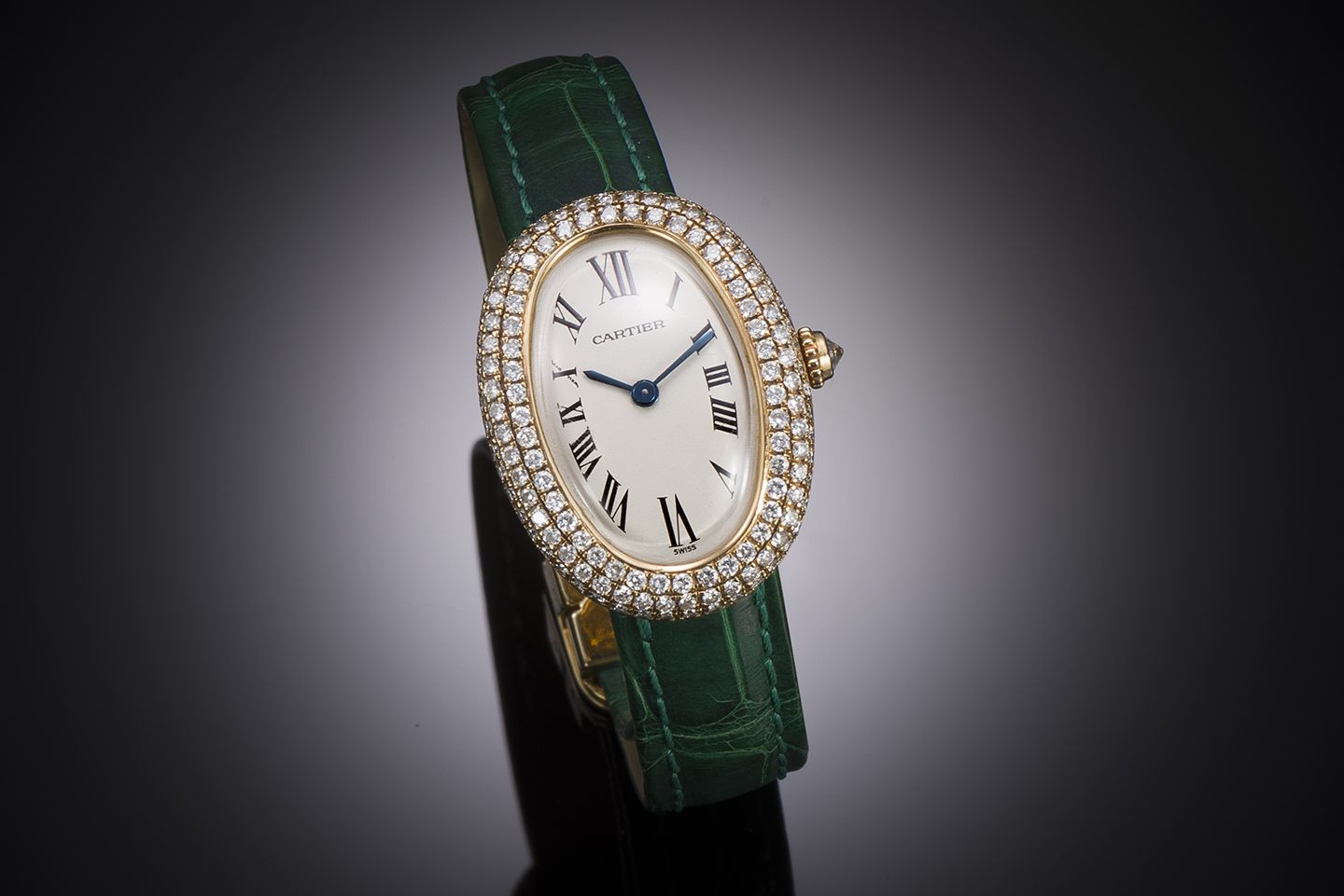 Montre Cartier Baignoire diamants avec boucle déployante or et écrin Cartier