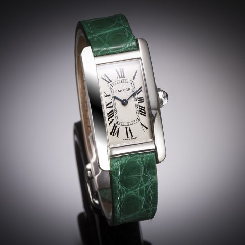 Montre Cartier Tank américaine or gris