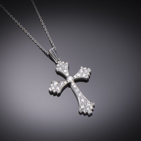 Croix Art Déco diamants et sa chaîne