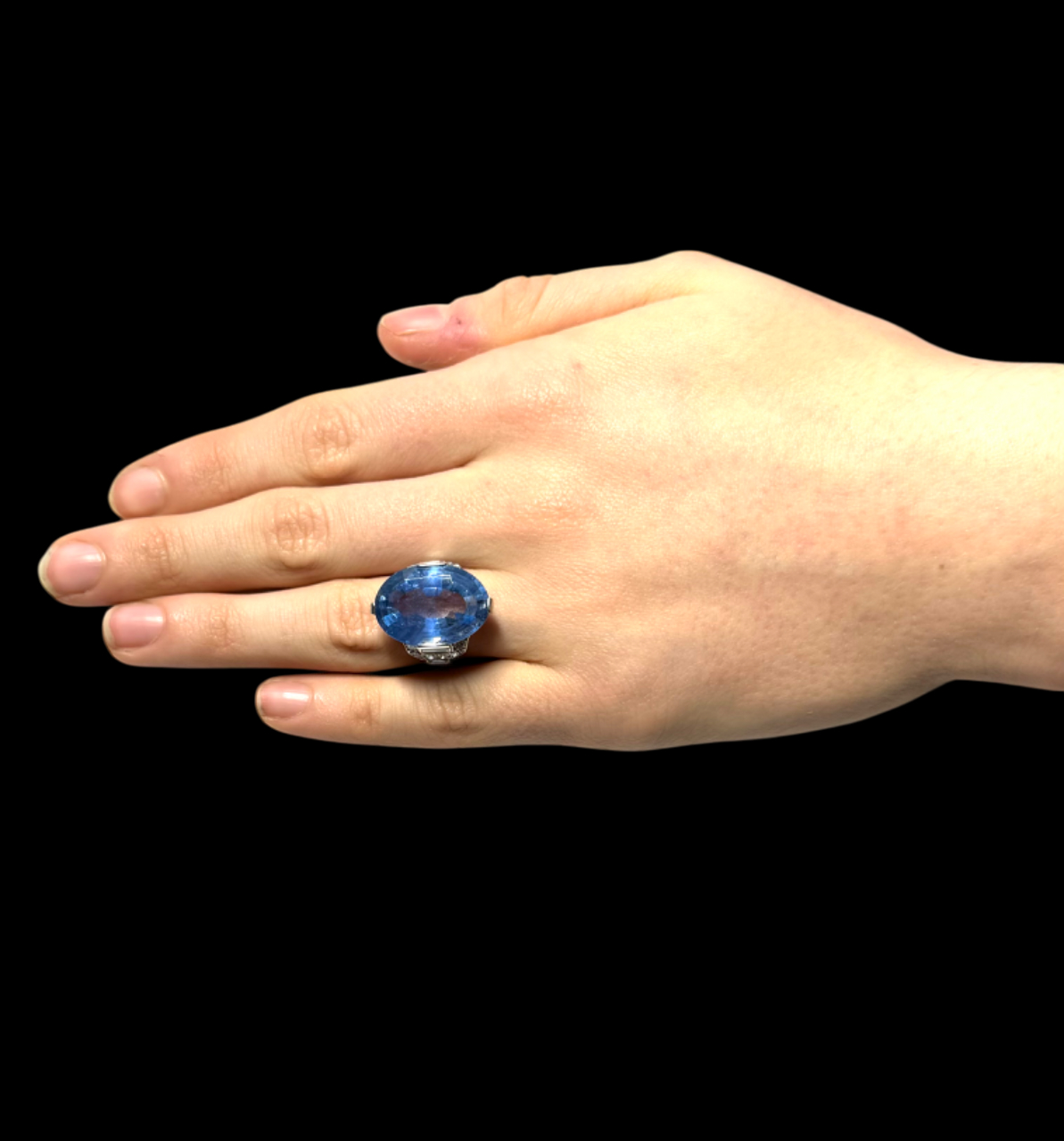 Bague Art déco saphir non chauffé de 17,99 carats (certificat laboratoire) et diamants-2