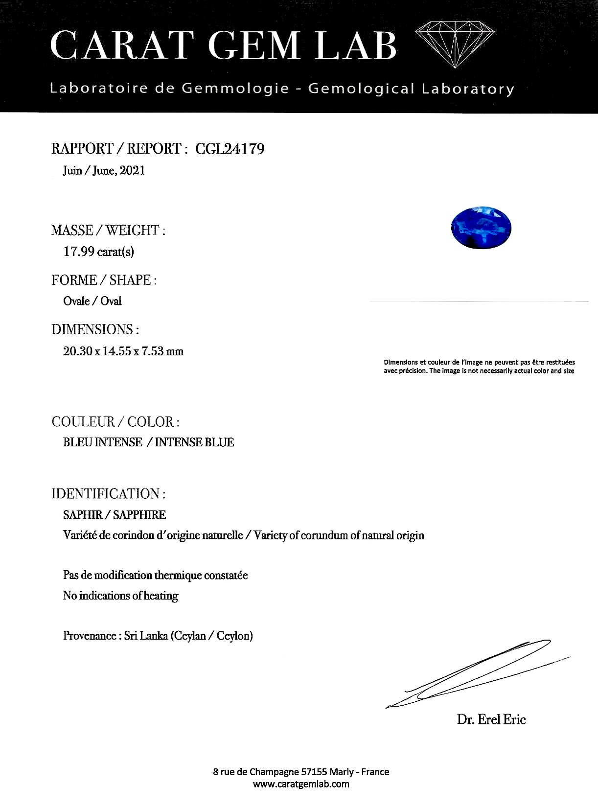 Bague Art déco saphir non chauffé de 17,99 carats (certificat laboratoire) et diamants-3