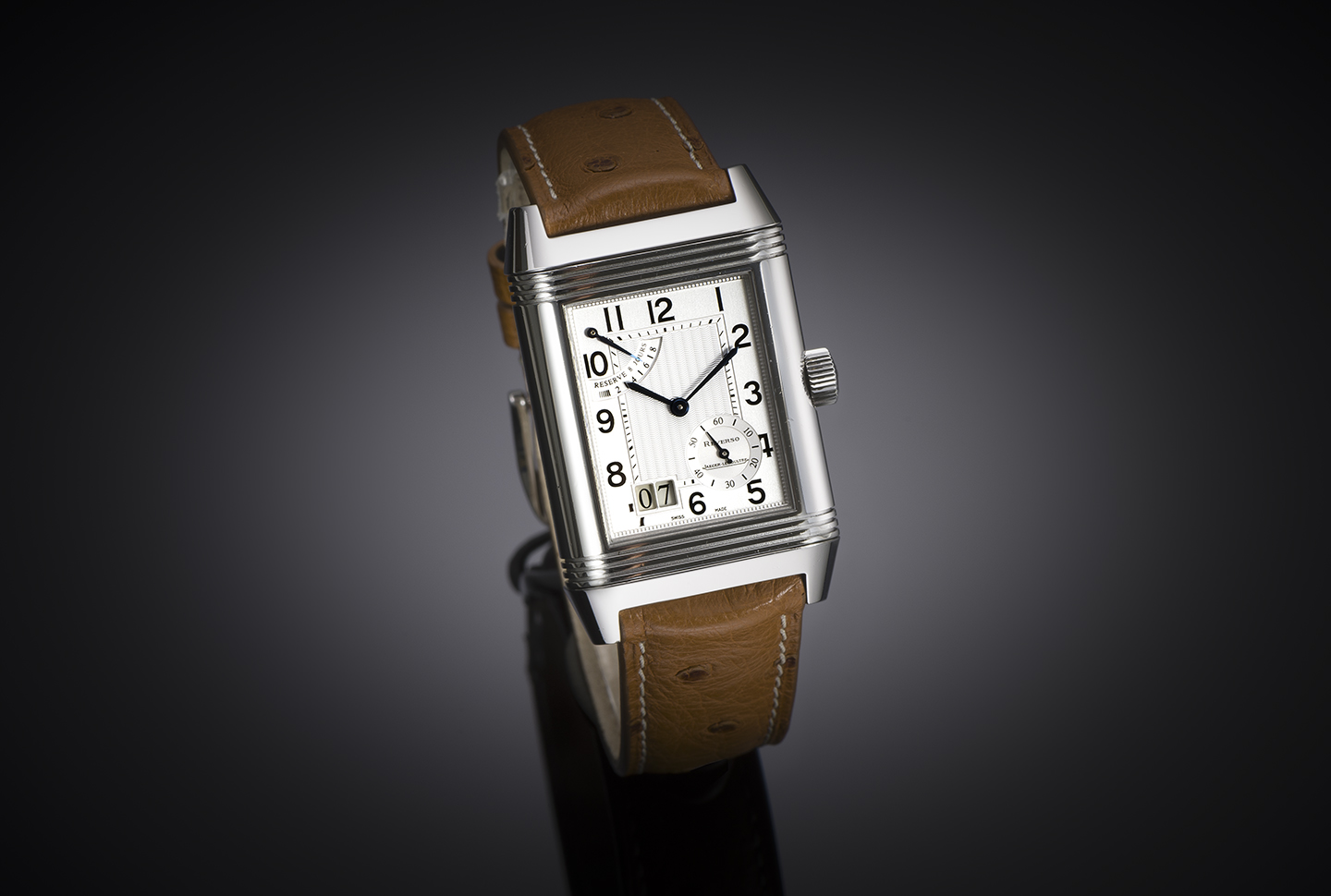 Montre Jaeger-LeCoultre Reverso Grande Date fond transparent avec grand coffret double bracelet-1