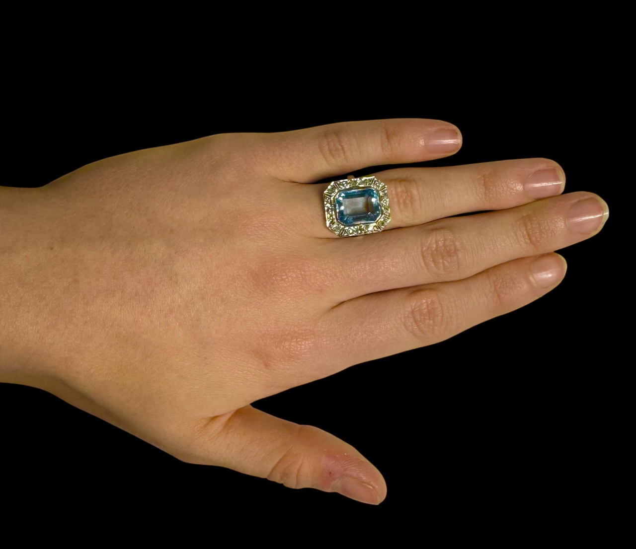 Bague Art Déco aigue-marine (5 carats) et diamants-2