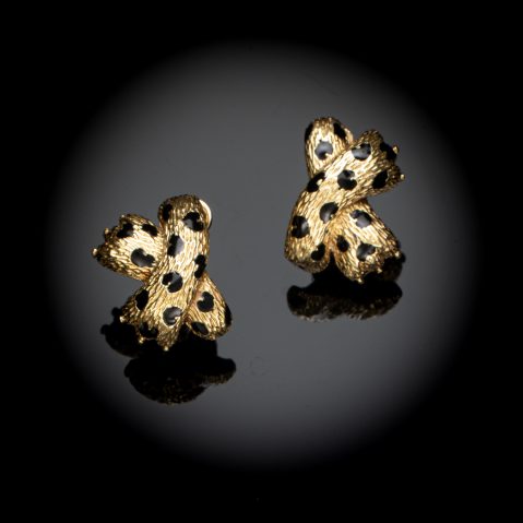 Boucles d’oreilles Fred vintage émaillé ombre féline