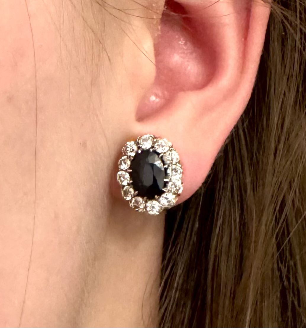Boucles d’oreilles début XXe siècle saphirs (3 carats) et diamants taille ancienne (1,40 carat)-2