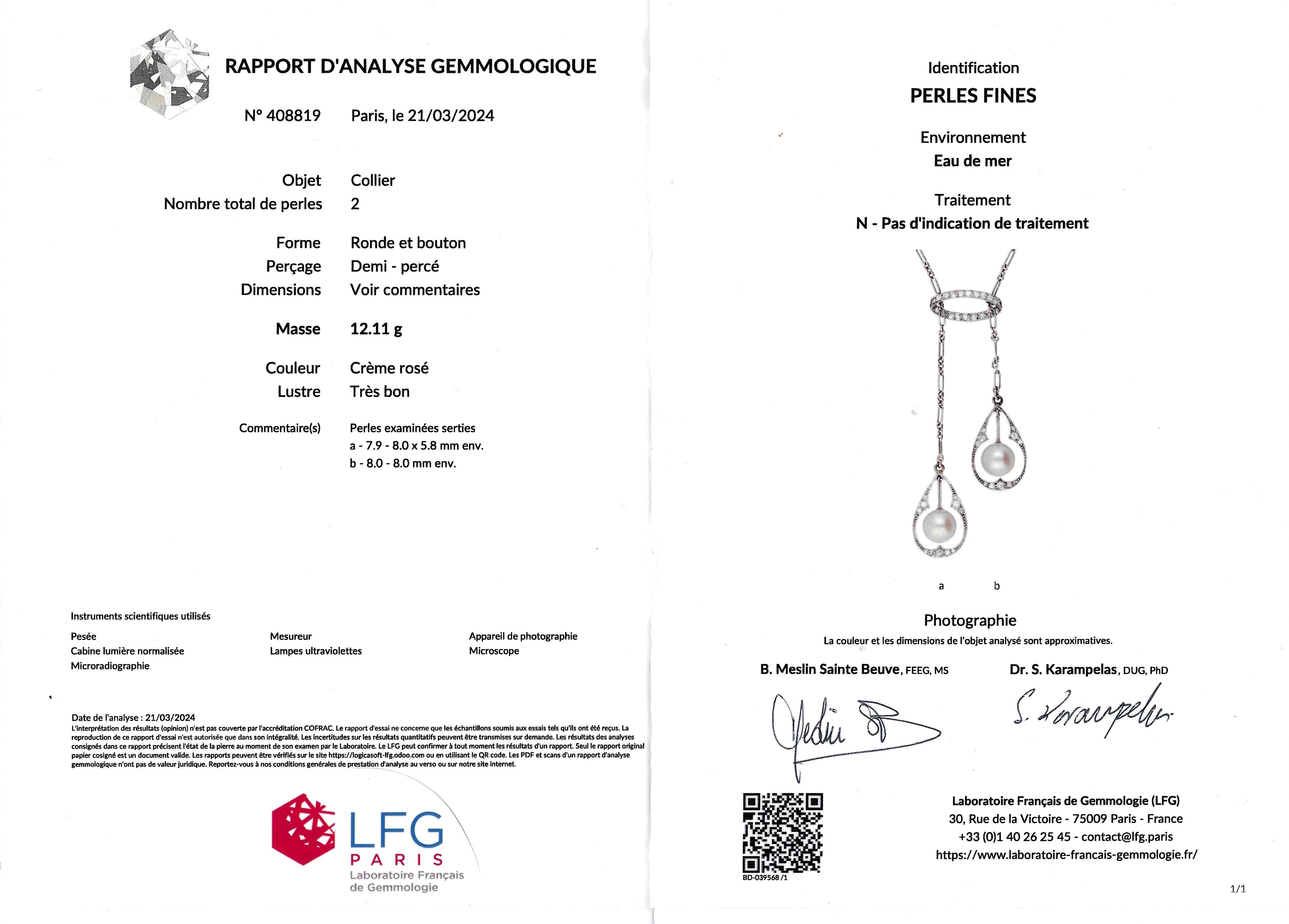 Collier dit négligé Art Déco perles fines (certificat LFG) et diamants-2