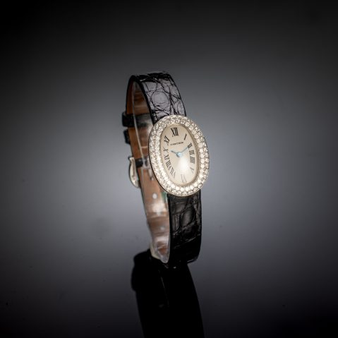 Montre Cartier Mini Baignoire diamants or gris