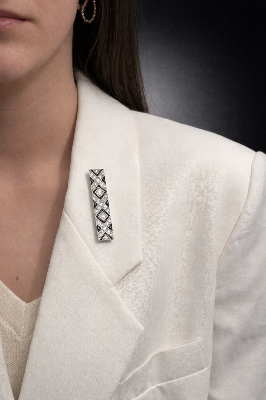 Broche Art déco diamants onyx – 6 cm x 1,3 cm-2