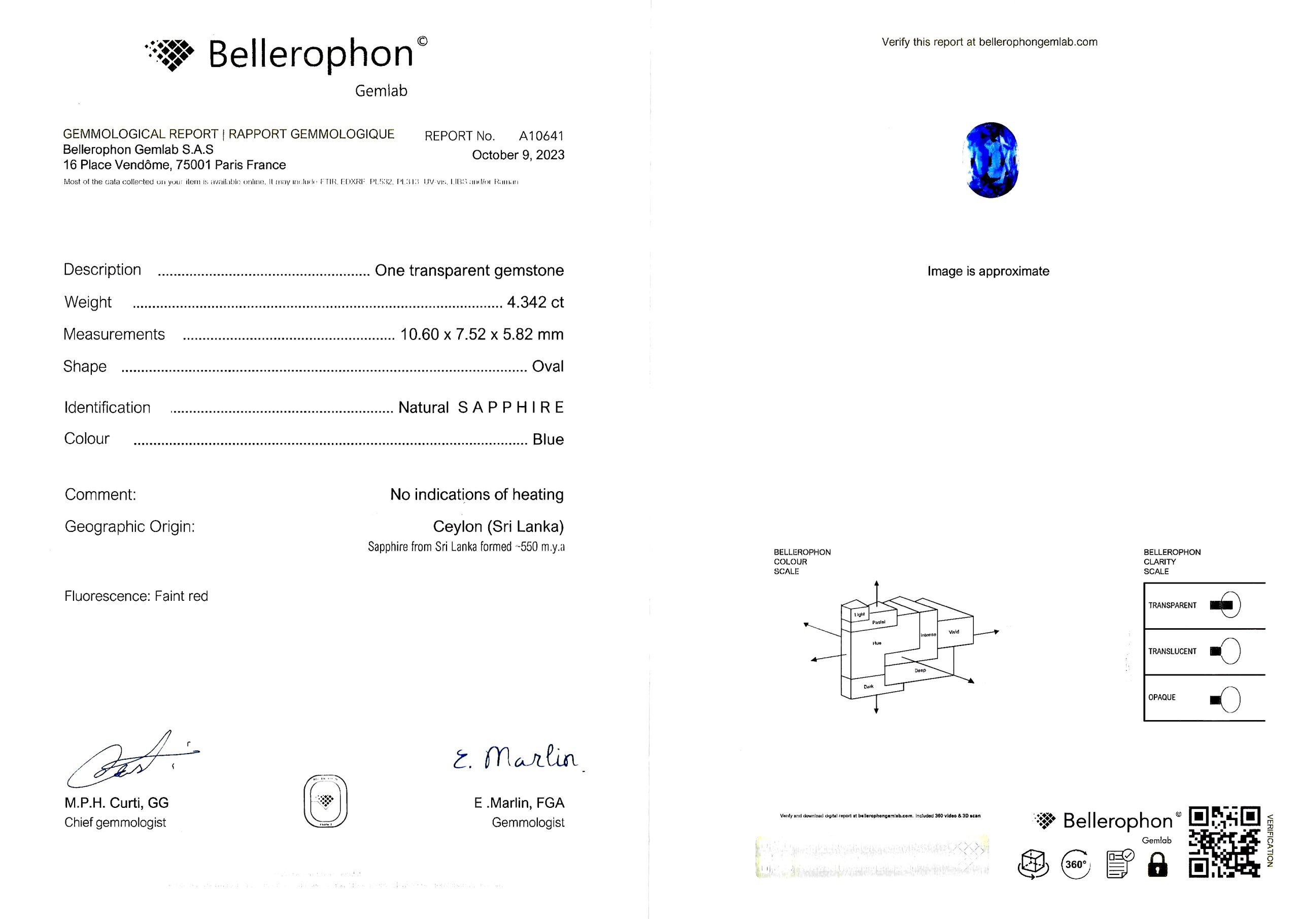 Bague vintage saphir naturel, non chauffé de 4,34 carats (certificat laboratoire) et diamants brillant (1,60 carat)-4