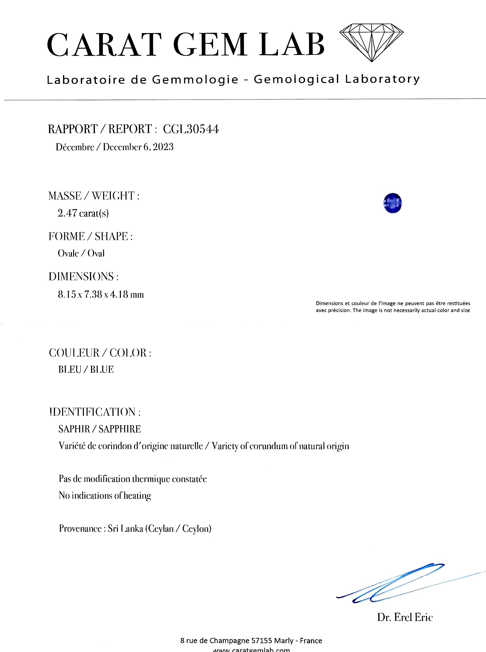 Bague Art déco saphir naturel non chauffé de 2,47 carats (certificat laboratoire) et diamants. Travail français vers 1935.-3