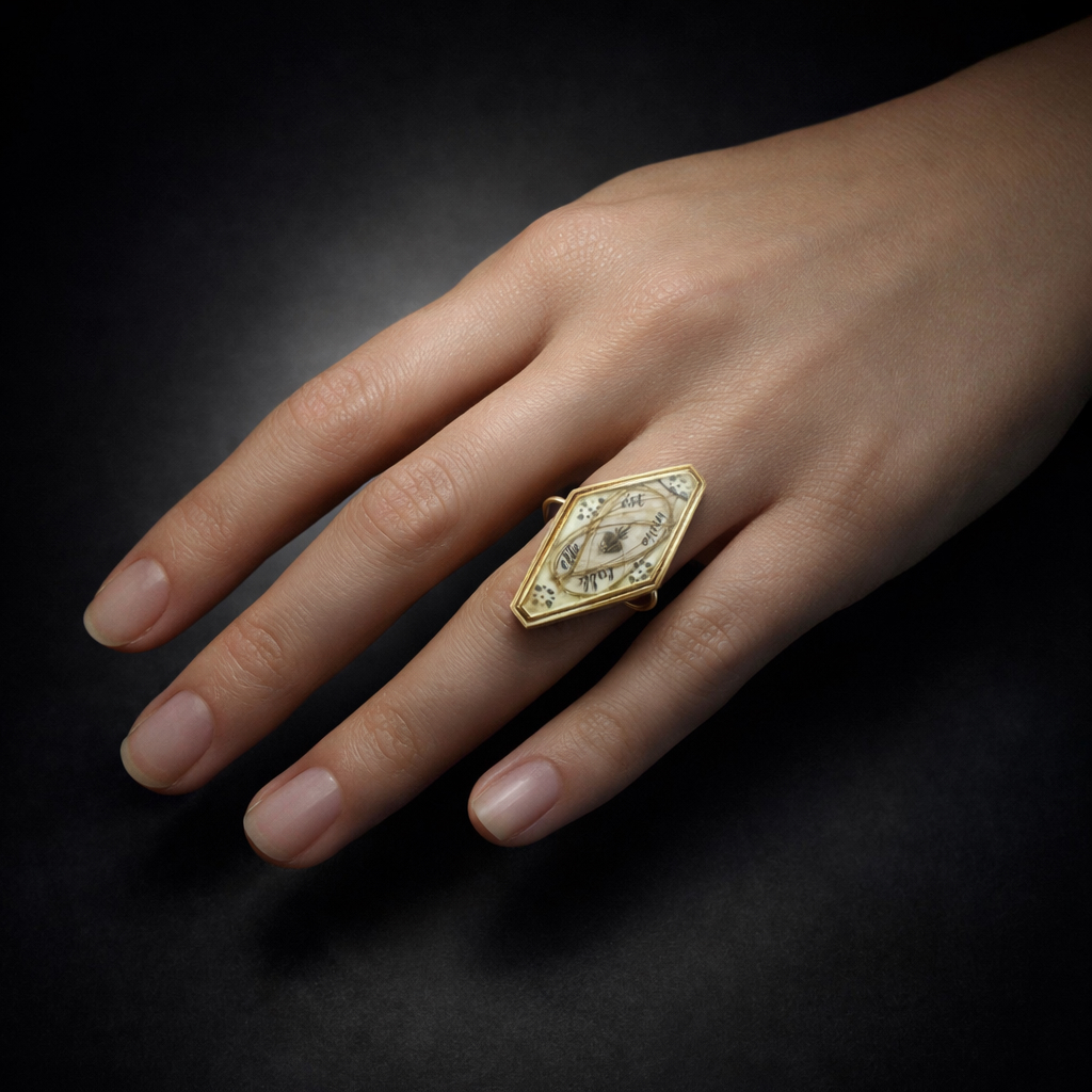Bague sentimentale fin XVIIIe siècle, cheveux avec la mention « Elle est inviolable »-2