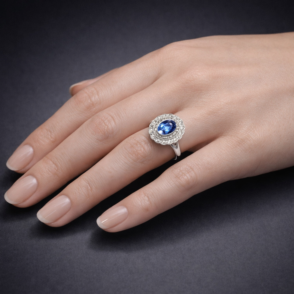 Bague Art déco saphir naturel, non chauffé de 3,11 carats (certificat laboratoire) et diamants. Travail français vers 1930.-3