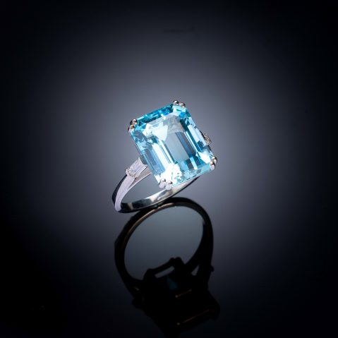 Bague aigue-marine Santa Maria (8,98 carats, certificat laboratoire) diamants