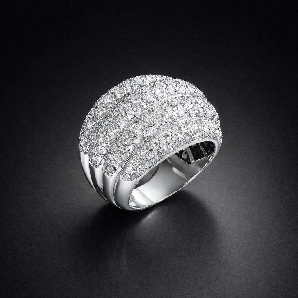 Bague dôme diamants brillant (2 carats – 20,10 grammes). Travail français.-1
