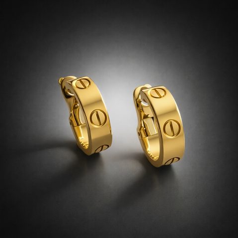 Créoles Cartier Love or jaune, modèle classique (pour oreilles percées)