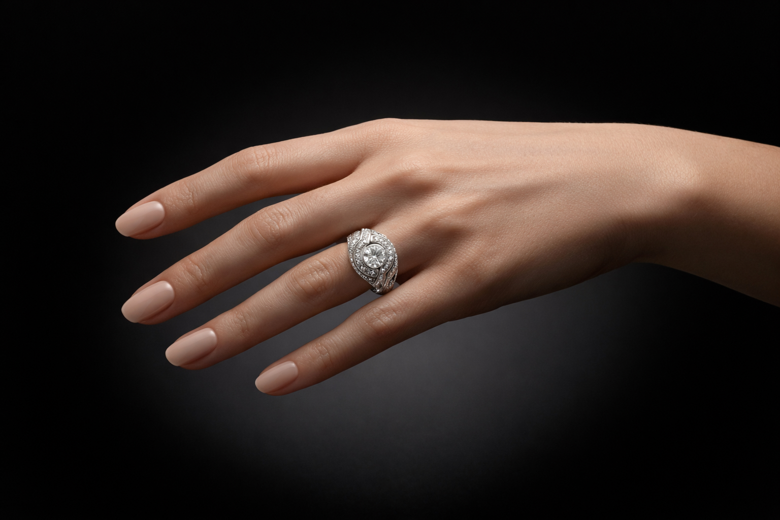 Bague Art déco bombée à motif concentrique en diamants-2