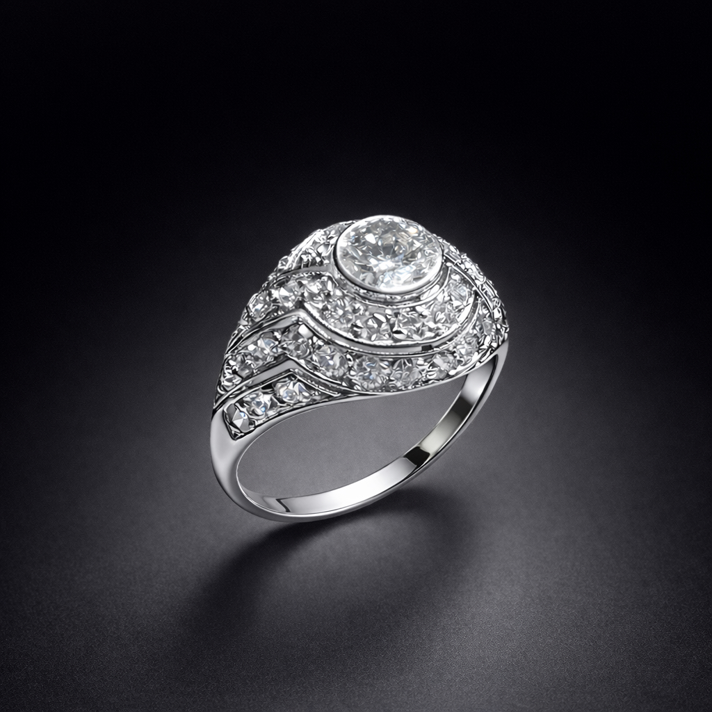 Bague Art déco bombée à motif concentrique en diamants-1