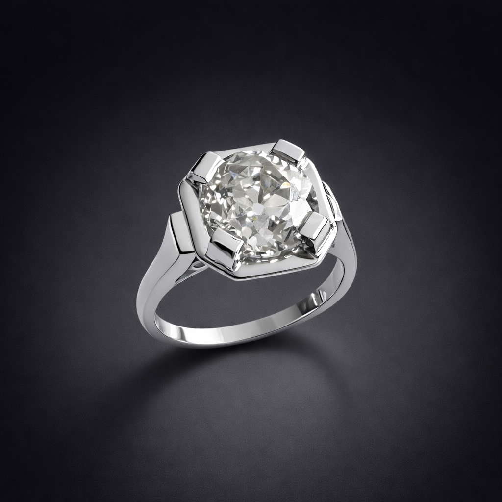 Bague diamant taille ancienne 3,89 carats (certificat HRD) Art déco-1