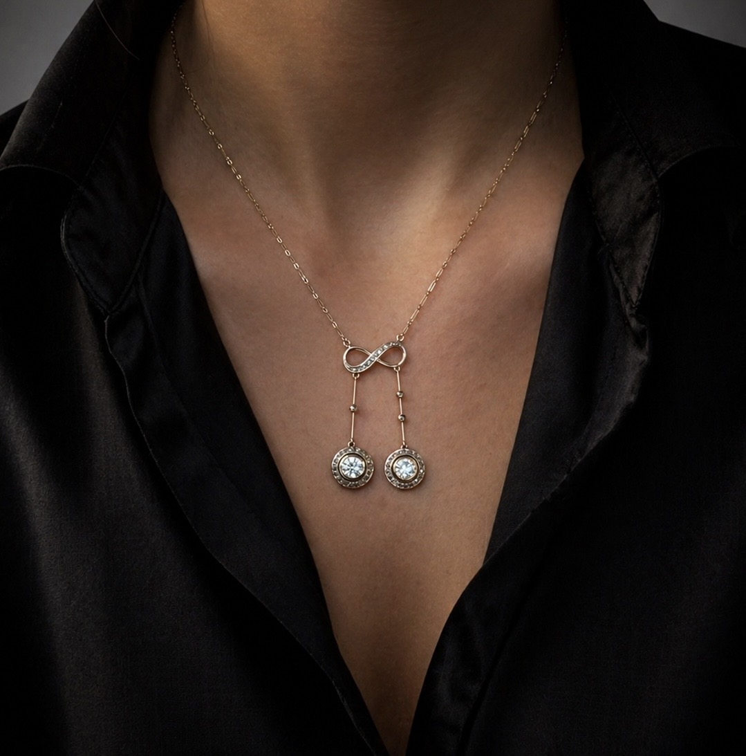 Collier dit négligé Art Déco diamants (principaux 2 x 0,80 carat)-2