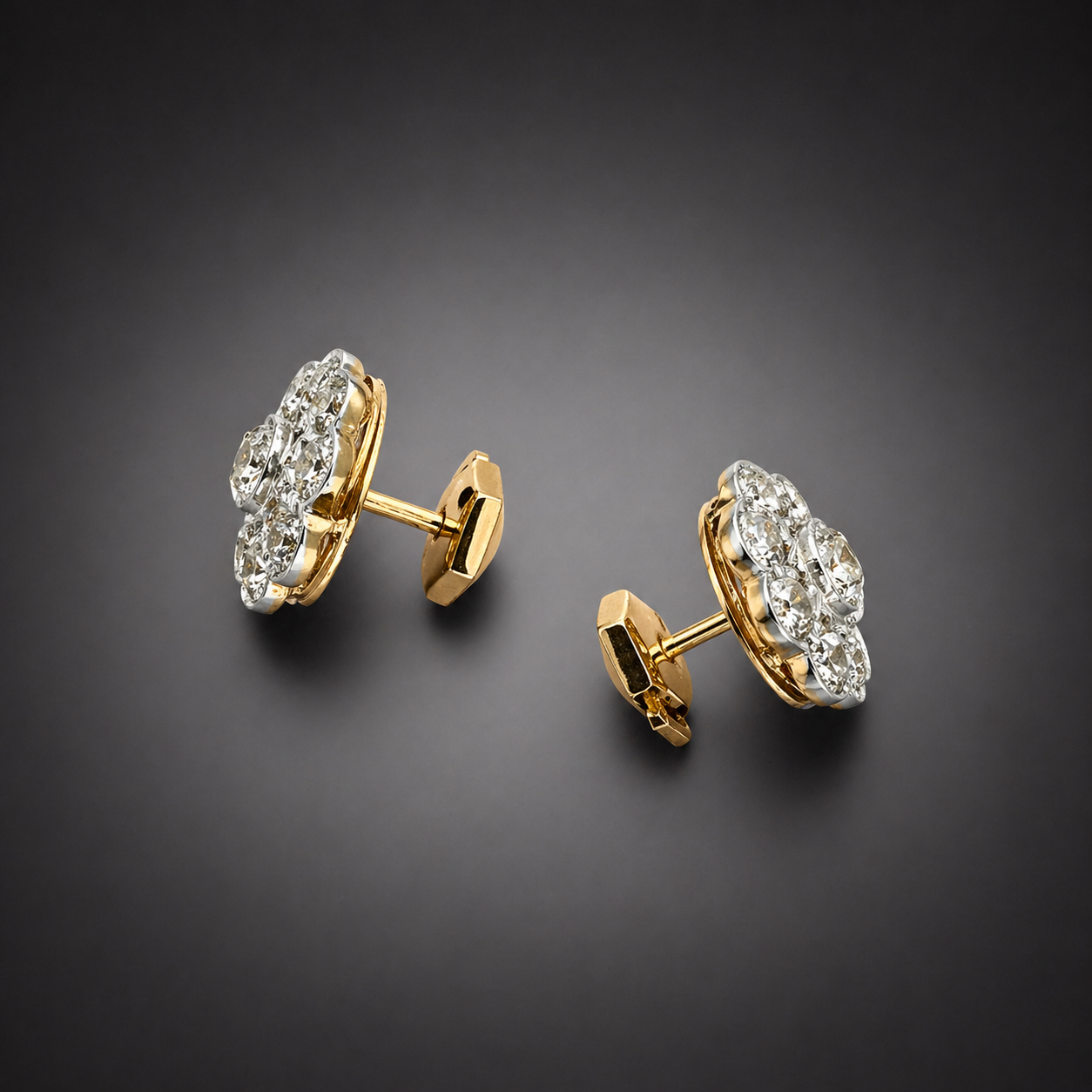 Boucles d’oreilles à motif floral, début du XXe siècle (1900–1920), diamants taille ancienne (2 carats)-2