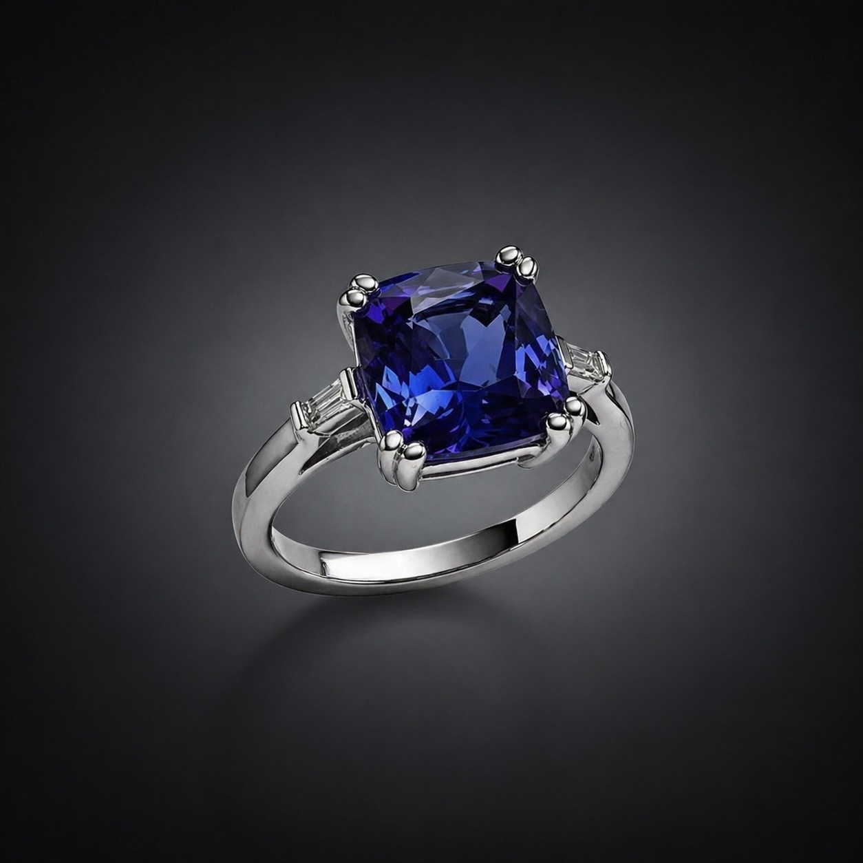 Bague tanzanite (5,48 carats) diamants baguette-1