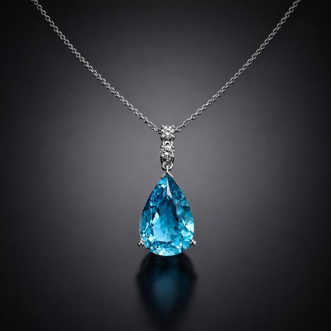 Pendentif et sa chaîne aigue-marine Santa Maria (4,70 carats, certificat laboratoire)