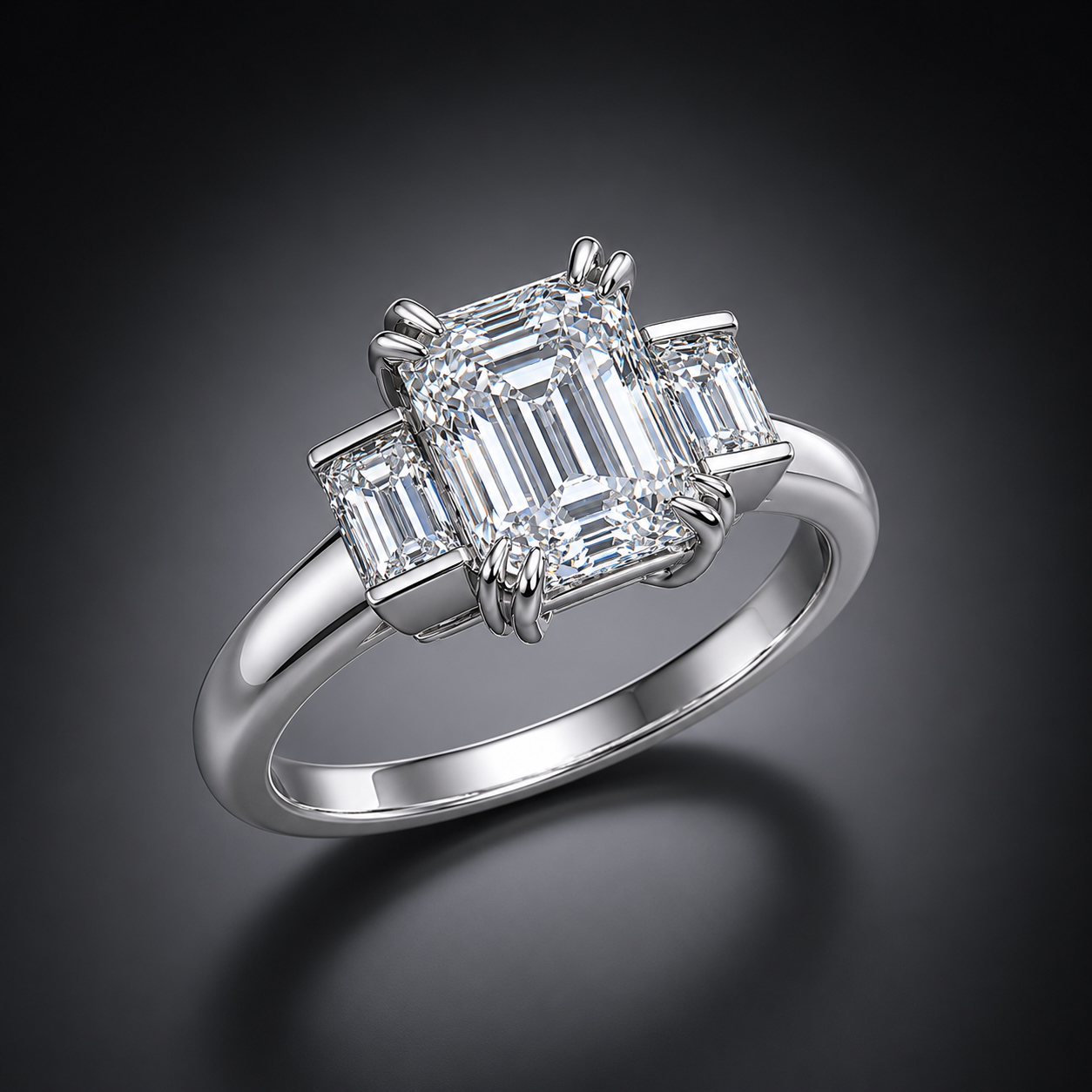 Bague diamant taille émeraude 1,81 carat (certificat IGI) et diamants baguette-1