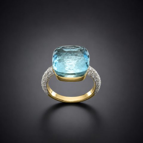Bague Pomellato Nudo Maxi topaze bleue et diamants
