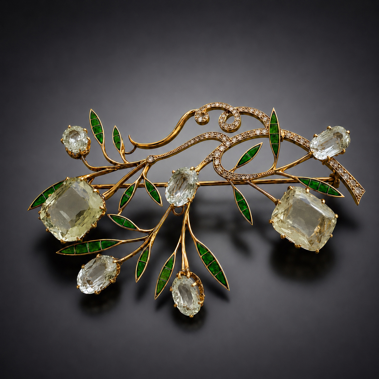 Importante broche-pendentif de George Fonsèque, vers 1905, en or, émail, aigues-marines et topaze, dimensions : 8 cm x 5,4 cm, accompagnée d&rsquo;un certificat de gemmologie-1