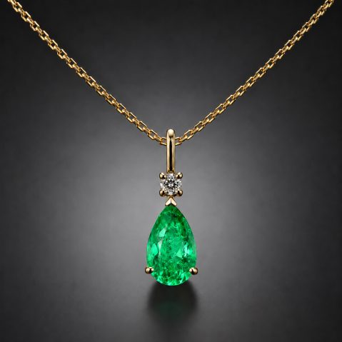 Pendentif et sa chaîne émeraude de Colombie, 1,35 carat, Vivid green, Minor oil (certificat laboratoire)