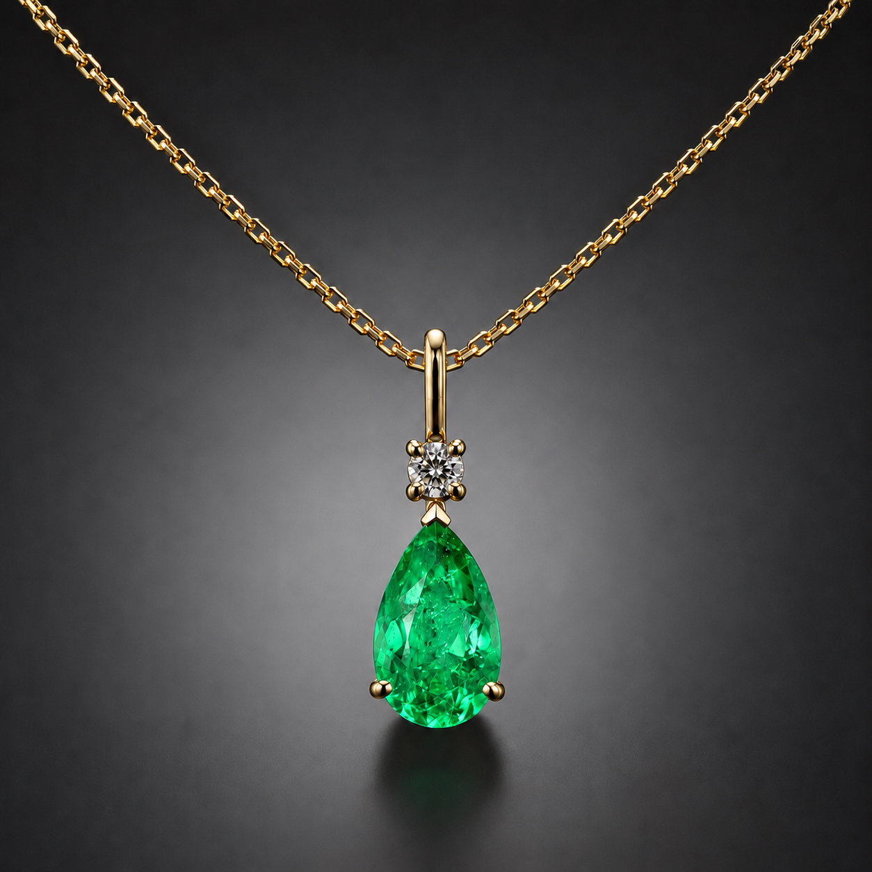 Pendentif et sa chaîne émeraude de Colombie, 1,35 carat, Vivid green, Minor oil (certificat laboratoire)-1