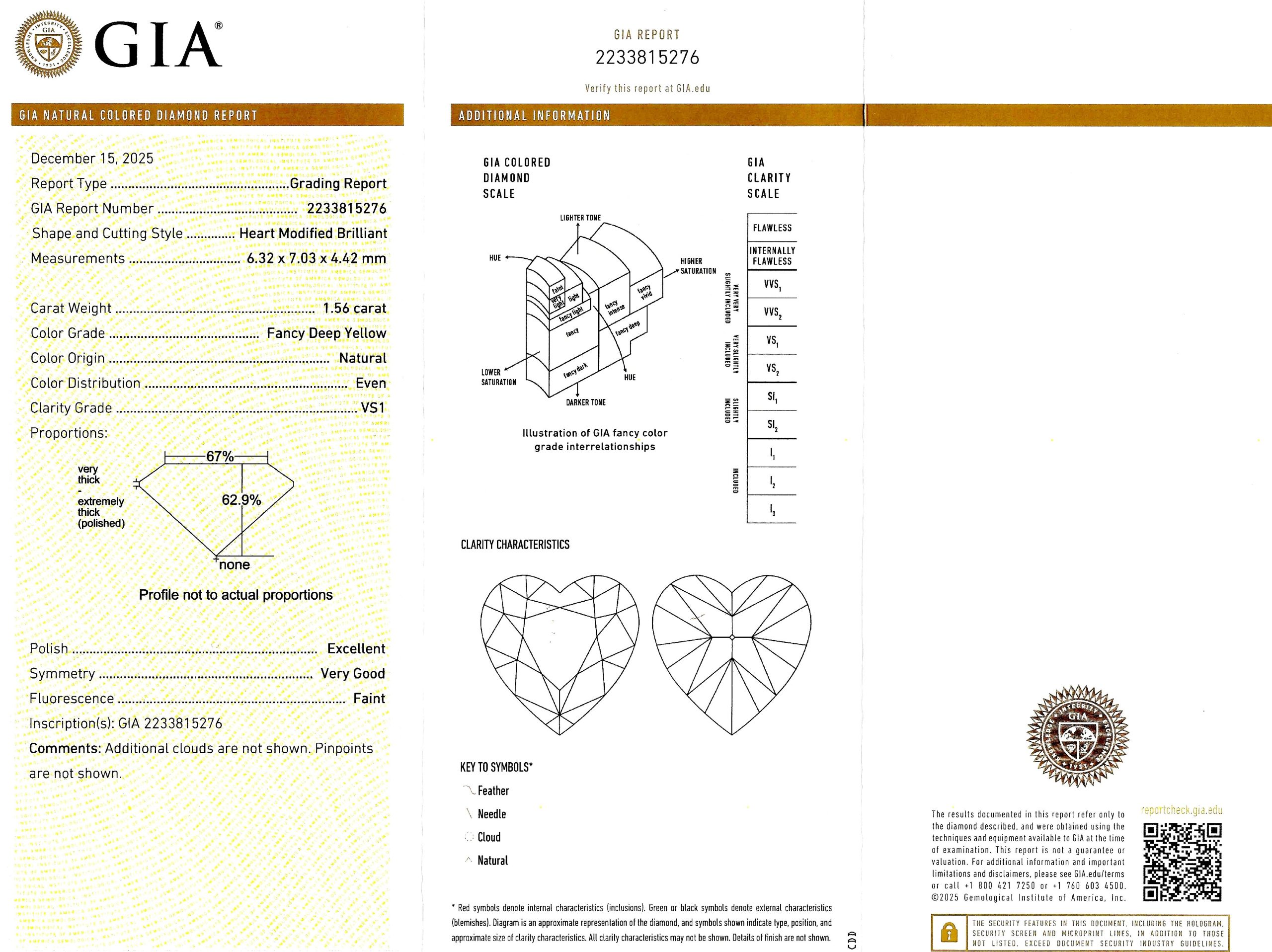 Pendentif et sa chaine diamant jaune, Fancy Deep Yellow VS1 (1,56 carat – certifié GIA)-2