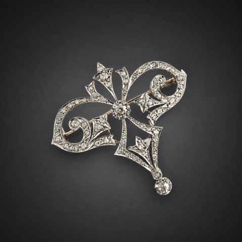 Pendentif / broche Belle Époque diamants. Travail français fin XIXe siècle.
