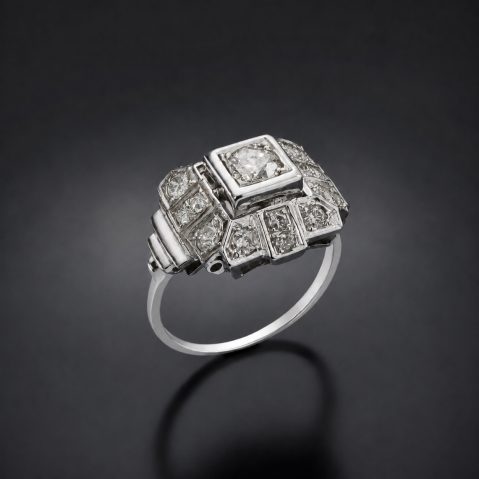 Bague Art déco à gradins diamants taille ancienne (environ 1 carat)