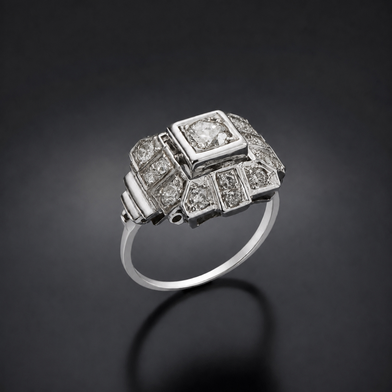 Bague Art déco à gradins diamants taille ancienne (environ 1 carat)-1