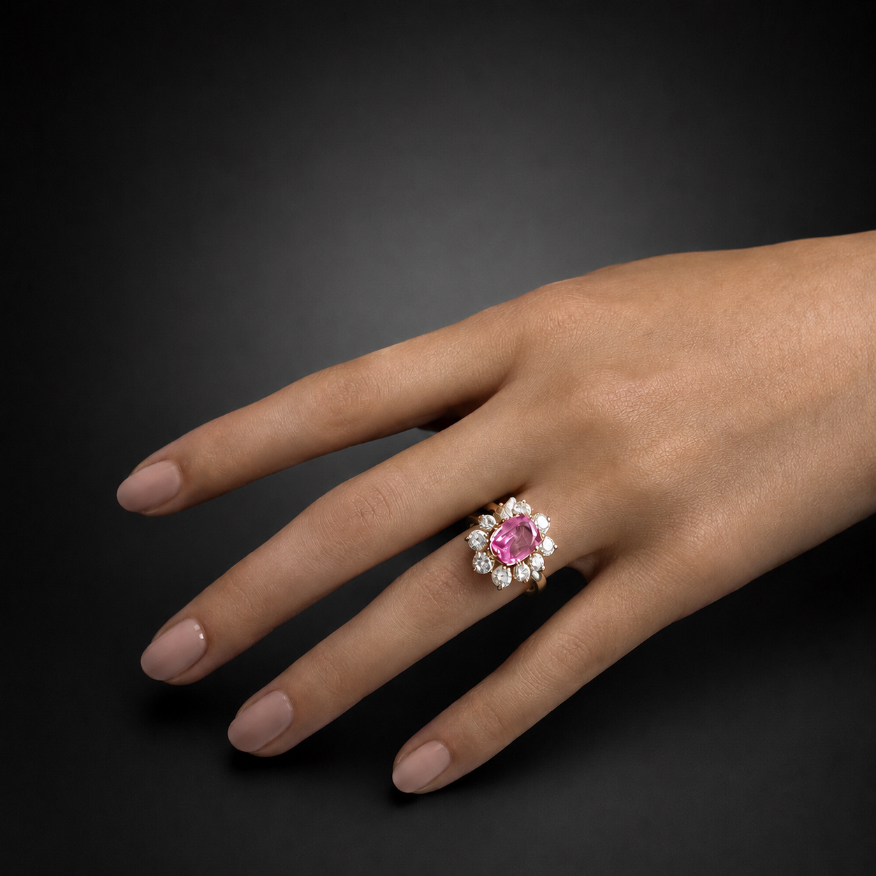 Bague vintage saphir naturel rose intense taille coussin de 3,02 carats (certificat laboratoire) diamants-2