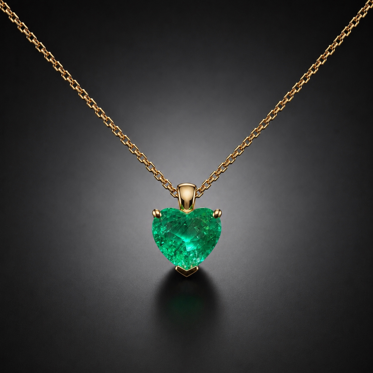 Pendentif et sa chaîne émeraude de Colombie (Muzo) taille cœur, 1,74 carat, Vivid green, Minor oil (deux certificats laboratoire)-1