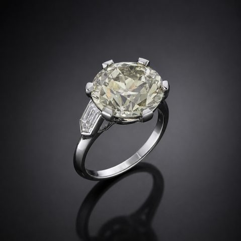 Solitaire Art déco diamant taille ancienne de 7,01 carats avec rapport du HRD
