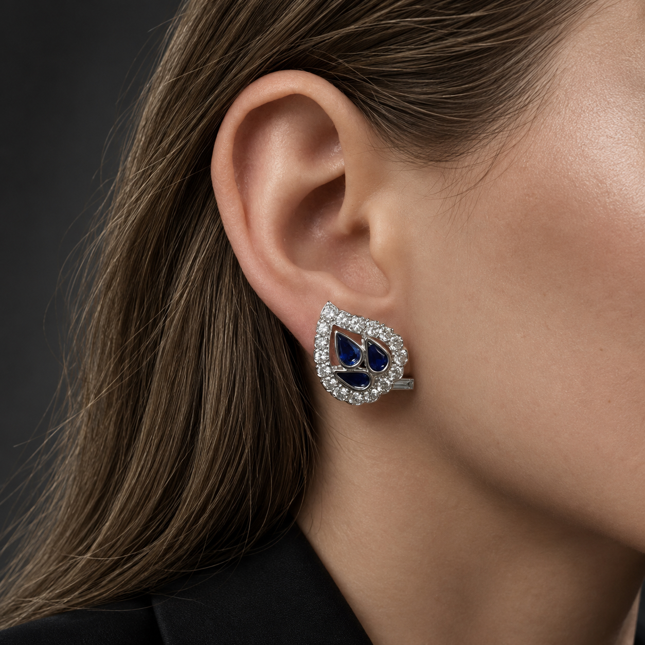 Boucles d’oreilles vintage « feuilles » saphirs et diamants-2