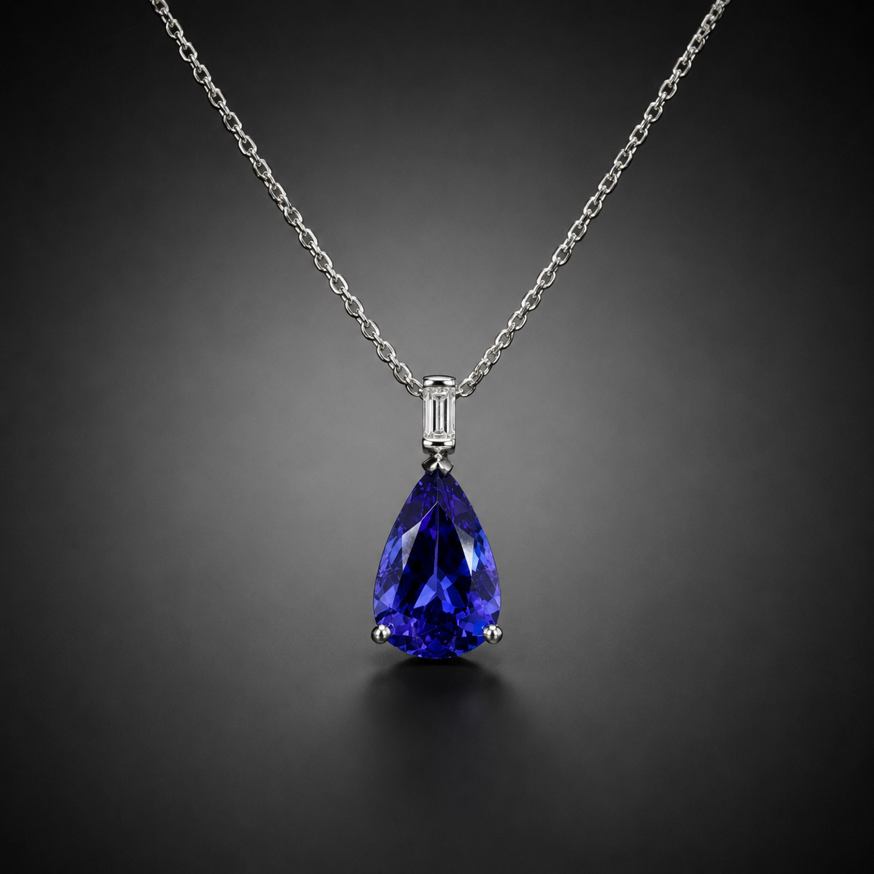 Pendentif et sa chaîne tanzanite diamant baguette-1
