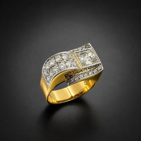 Bague Tank diamants (environ 2,10 carats) vers 1940